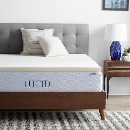 LUCID 2 Inch Traditional Foam Mattress Topper - Hypoallergenic - Ventilated - Conforming Support - Queen