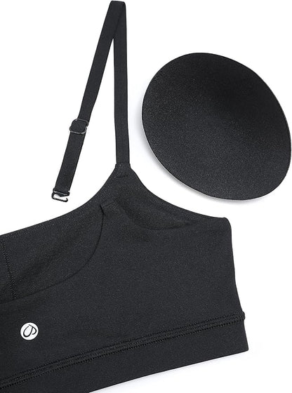 CRZ YOGA Butterluxe Adjustable Spaghetti Strap Sports Bras for Women - Scoop Neck Wireless Padded Yoga Workout Crop Top