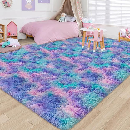 Purple Rainbow Fluffy Soft Area Rug 8x10 ft Plush Furry Rugs