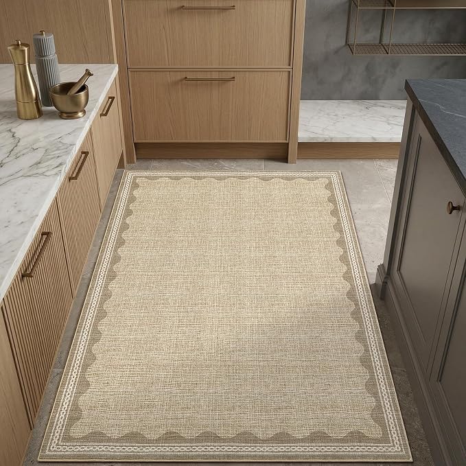GarveeHome Scalloped 4 x 6 Rug Non-Slip Washable Low-Pile Carpet