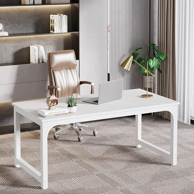 LITTLE TREE 63 Inch Large Executive Computer Office Desk, White