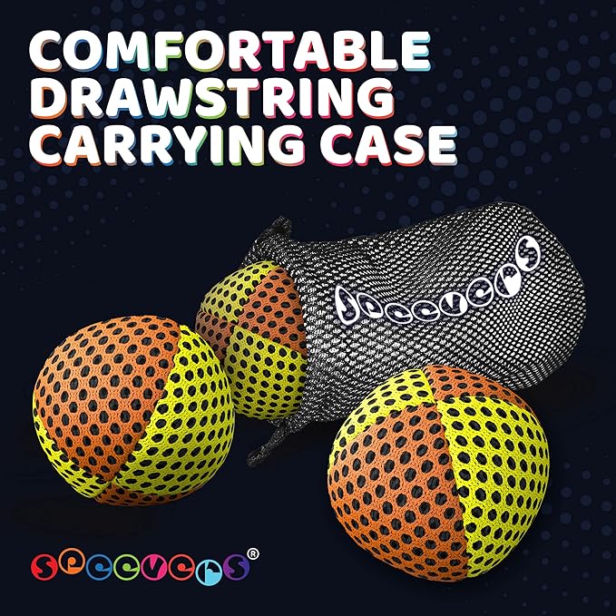 speevers Xballs Juggling Balls Professional Set of 3 Fresh Design - 10 Beautiful Colors Available - 2 Layers of Net Carry Case - Choice of The World Champions (Orange - Yellow, 120g)