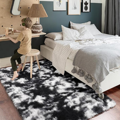 Amdrebio Black White Grey Cool Area Rugs