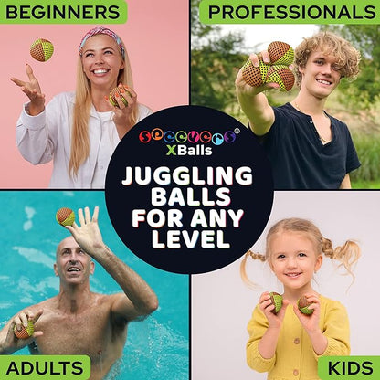 speevers Juggling Balls for Beginners and Professionals Set of 3, 10 Fresh Beautiful Summer Colors Available, 2 Layers of Net and Carry Case, Xballs Juggling Balls (Orange - Yellow, 110g)