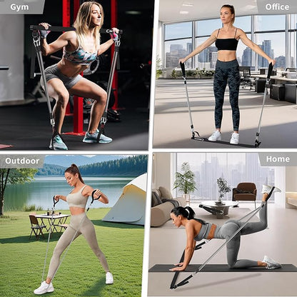 Goocrun Portable Pilates Bar Kit with Resistance Bands for Men and Women - 3 Set Exercise Resistance Bands - Multifunctional Home Gym - Supports Full-Body Workouts – with Fitness Poster and Video