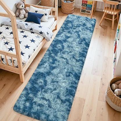 2x10 Feet Soft Fluffy Blue Runner Rug