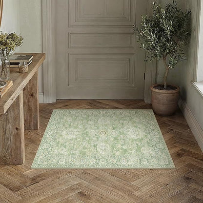 Neutral Kitchen Rug Set of 3 Washable Green Floral Kitchen Mats
