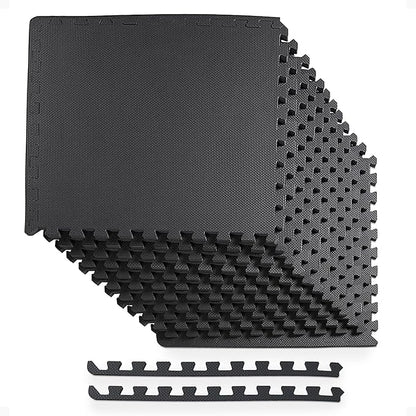 BalanceFrom Puzzle Exercise Mat 1/2' Thick, EVA Interlocking Foam Floor Tiles for Home Gym, Mat for Home Workout Equipment, Floor Padding for Kids, Black, 24 in x 24 in x 1/2 in, 48 Sq Ft - 12 Tiles