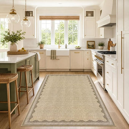 GarveeHome Scalloped 4 x 6 Rug Non-Slip Washable Low-Pile Carpet