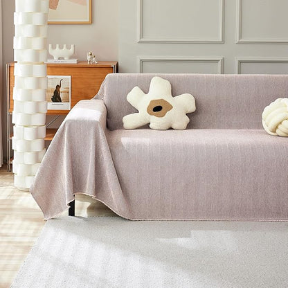 STACYPIK Thick Pink Geometric Sofa Covers for 2 Cushion Couch Reversible Herringbone Dogs Couch Covers Pet Scratch Couch Protector Blanket for Living Room Chenille Cushion Covers with Tassel-91X118IN