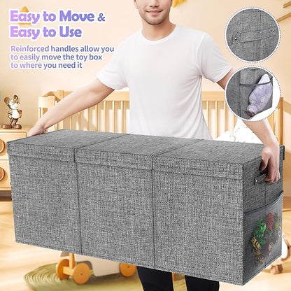Extra Large Toy Box Chest with Lids, Collapsible Sturdy Kids Toy Storage Organizer Boxes for Boys Girls, 40"x14"x16", Toybox Storage Bins Basket for Living Room, Bedroom, Nursery, Gray