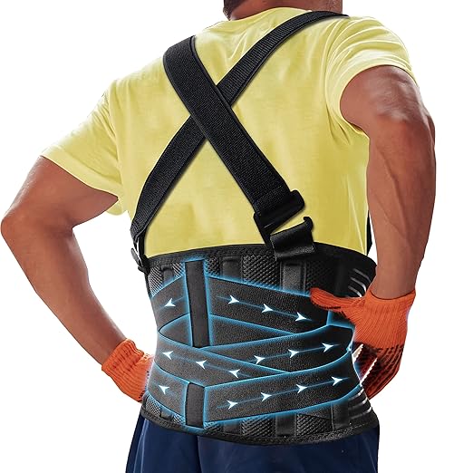DARLIS Work Back Brace with Removable Suspender Straps, Posture Corrector Protector for Heavy Lifting Safety, Back Support Belt for Men Women in Construction, Moving, Warehouse Job XL/2XL(44"-51.2")
