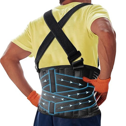 DARLIS Work Back Brace with Removable Suspender Straps, Posture Corrector Protector for Heavy Lifting Safety, Back Support Belt for Men Women in Construction, Moving, Warehouse Job M(33.5"-39.5)