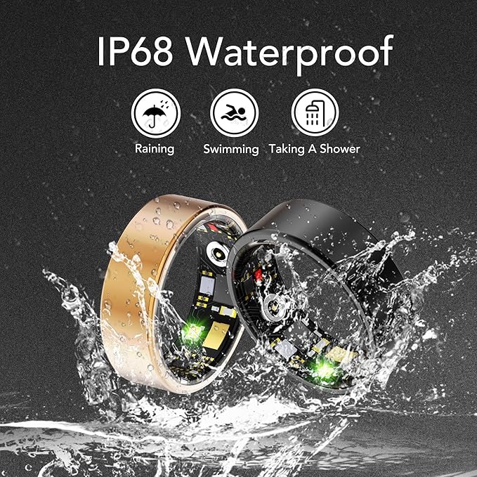 Smart Health Ring for Women Men Fitness Tracker with Heart Rate, Blood Oxygen, Blood Pressure, Sleep Monitoring, Step Counting, IP68 Waterproof for iOS and Android, No APP Fee, Black 14