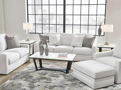 Signature Design by Ashley Maitelynn Contemporary Loveseat with Accent Pillows, Reversible Cushions and Sloped Arms, Light Gray