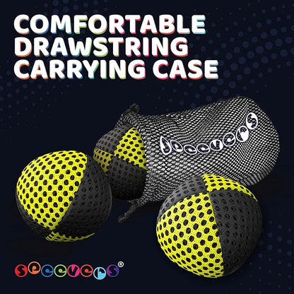 speevers Juggling Balls for Beginners and Professionals Set of 3, 14 Colors Available, 2 Layers of Net and Carry Case, Xballs Juggling Balls (Black - Yellow, 3.9 oz)