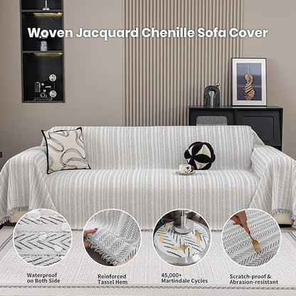 Nobildonna Sofa Chair Cover Waterproof Soft Thicken Chenille Cushion Couch Cover with Tassels,Washable Sofa Slipcovers for Armchair Recliner Sectional Furniture Protector, Beige 71"x71"