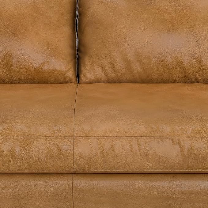 SIMPLIHOME Morrison 72-inch Wide Sofa in Sienna Top Grain Genuine Leather, Mid-Century Modern-Style Loveseat for Living Room, Single Bench Cushion, Removable Back Cushions, 2 Bolster Pillows
