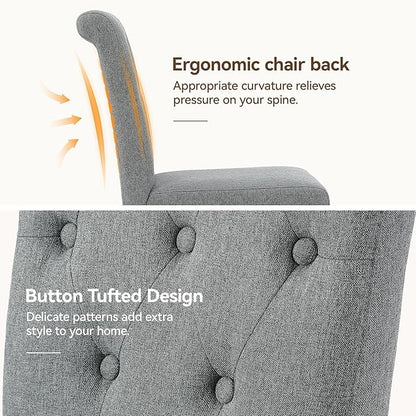 Upholstered Dining Chairs Set of 4, Button Tufted Parsons Dining Chair with Solid Wood Legs, Modern Fabric Side Chair for Dining Room/Kitchen/Restaurant/Hotel- Grey
