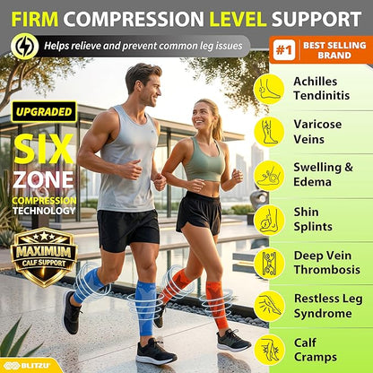 BLITZU Calf Compression Sleeve for Men & Women Footless Compression Socks Support Runners Leg Sleeve Shin Splints Pain Relief