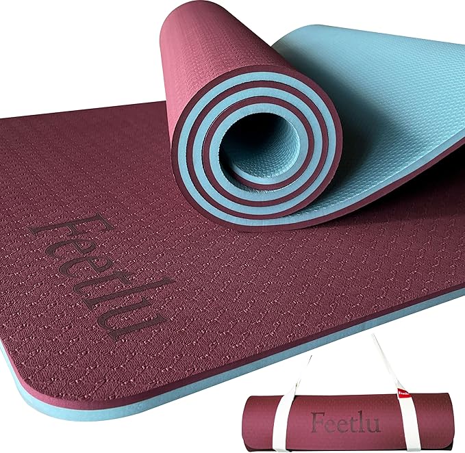 Extra Thick Exercise Yoga Mat with Strap - 2/5 Inch (10MM), Non-Slip Workout Mat for Yoga, Pilates, and Floor Exercises