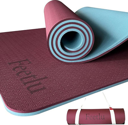 Extra Thick Exercise Yoga Mat with Strap - 2/5 Inch (10MM), Non-Slip Workout Mat for Yoga, Pilates, and Floor Exercises