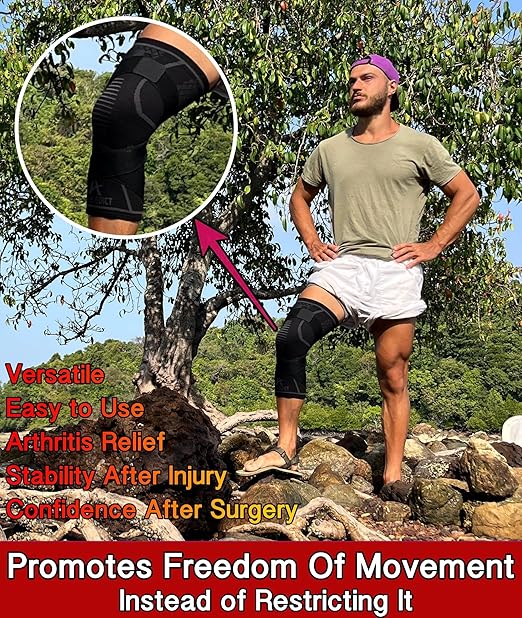 Knee Brace Compression Sleeve with Strap for Best Support & Pain Relief for Meniscus Tear, Arthritis, Running, Basketball, MCL, Jogging and Post Surgery Recovery for Men & Women (Black, 3XL)