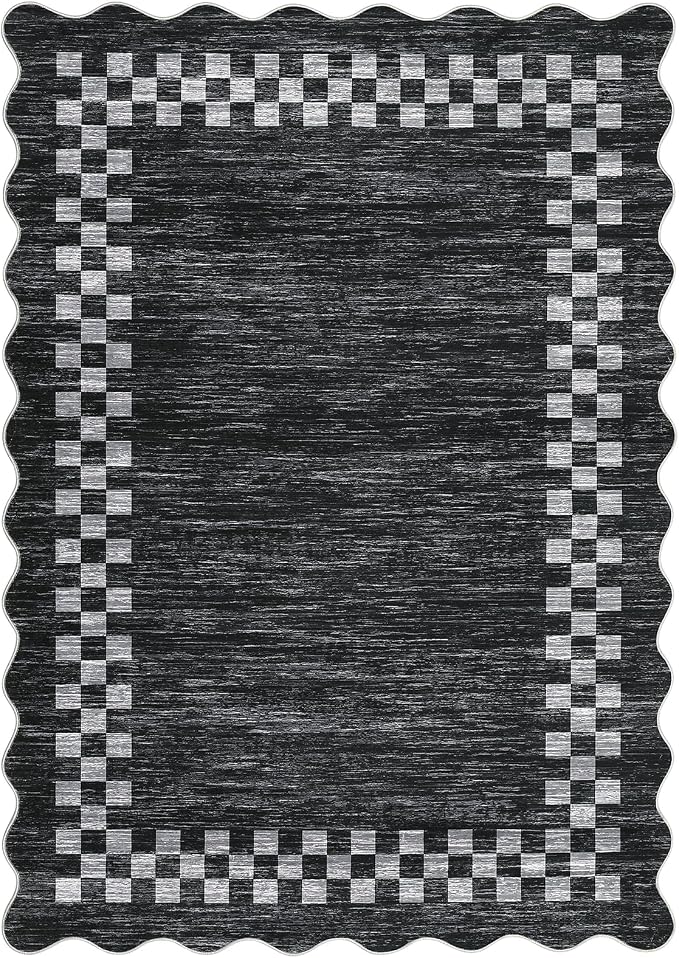 Small Area Rug 2x3 Modern Checkered Entry Rug Solid Color Scalloped Kitchen