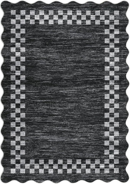 Small Area Rug 2x3 Modern Checkered Entry Rug Solid Color Scalloped Kitchen
