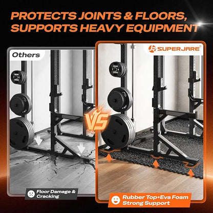 SUPERJARE 0.56'' Thick 48 Pcs 192 Sq Ft Rubber Top Exercise Equipment Mats, High Density EVA Foam Mats with Rubber Top, Interlocking Gym Flooring for Home Gym, Protective Workout Mat, Black/Grey