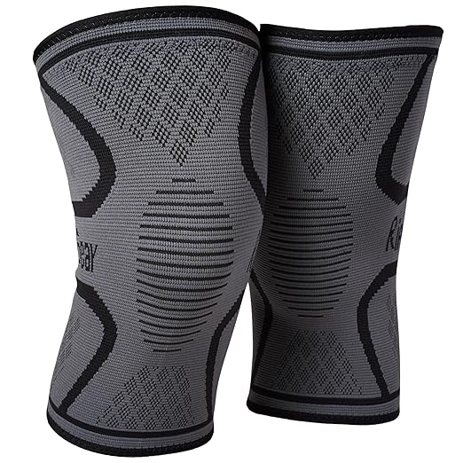RiptGear Knee Compression Sleeve - 2 Pack - Braces for Knee Pain - Compression for Arthritis, Meniscus Tear, Running - Support for Women and Men - Sleeves Weightlifting (Medium, Gray (2 Pack))