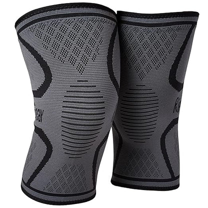 RiptGear Knee Compression Sleeve - 2 Pack - Braces for Knee Pain - Compression for Arthritis, Meniscus Tear, Running - Support for Women and Men - Sleeves Weightlifting (Medium, Gray (2 Pack))