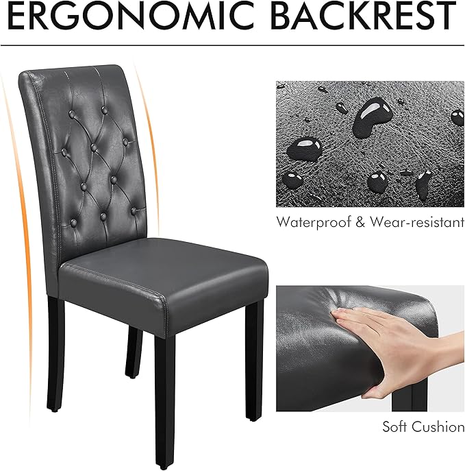 Yaheetech Dining Chairs Set of 6 Modern Style Faux Leather Dining Room Chairs with Solid Wood Legs and Button Tufted Padded for Home Kitchen, Gray