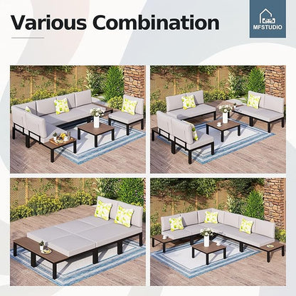 MFSTUDIO 6 Pieces Patio Furniture Set, Outdoor Sectional Metal Frame Patio Conversation Set, Modular Outdoor Couch with Coffee Table&Removable Cushion for Backyard, Garden