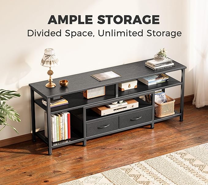 Huuger TV Stand for 55 60 Inch TV, Entertainment Center with Power Outlets and LED Lights, 54 Inch TV Console for Living Room, Media Console with Drawers and Shelves, Black
