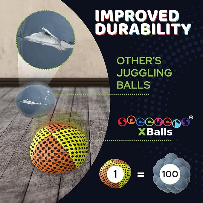 speevers Xballs Juggling Balls Professional Set of 3 Fresh Design - 10 Beautiful Colors Available - 2 Layers of Net Carry Case - Choice of The World Champions (Orange - Yellow, 120g)