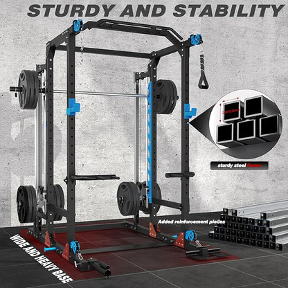 ULTRA FUEGO Power Cage with Cable Crossover/Smith Machine System LAT-Pull Down System Power Rack Squat Rack Training Attachments for Home Gym