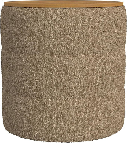HomePop Channel Storage Ottoman with Wood Top - Brown Boucle