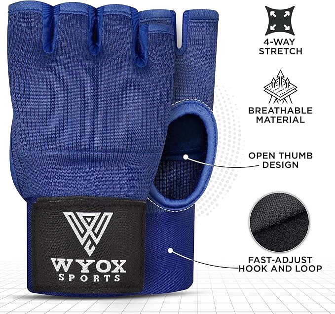 WYOX Gel Boxing Hand Wraps Inner Gloves for Men & Women – 80cm Quick Wrist Strap, Padded Knuckle Support, Fingerless MMA Muay Thai Kickboxing Wraps for Training, Punching & Martial Arts