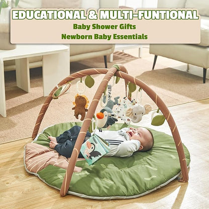 Baby Activity Gym & Play Mat – 8-in-1 Tummy Time Mat with Self-Discovery Mirror & Detachable Sensory Toys – Thick Non-Slip Washable Baby Play Gym for Infants Newborn 0 3 6 12 Months