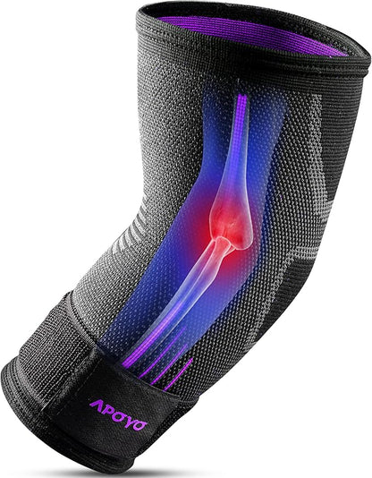 APOYO Elbow Brace for Tendonitis and Tennis Elbow, Elbow Compression Sleeve, Elbow Brace for Women and Men w/ Adjustable Strap for Tennis Elbow Relief, Weightlifting, Arthritis, Workouts, Reduce Joint Pain During Fitness Activity (Purple, XX-Large)