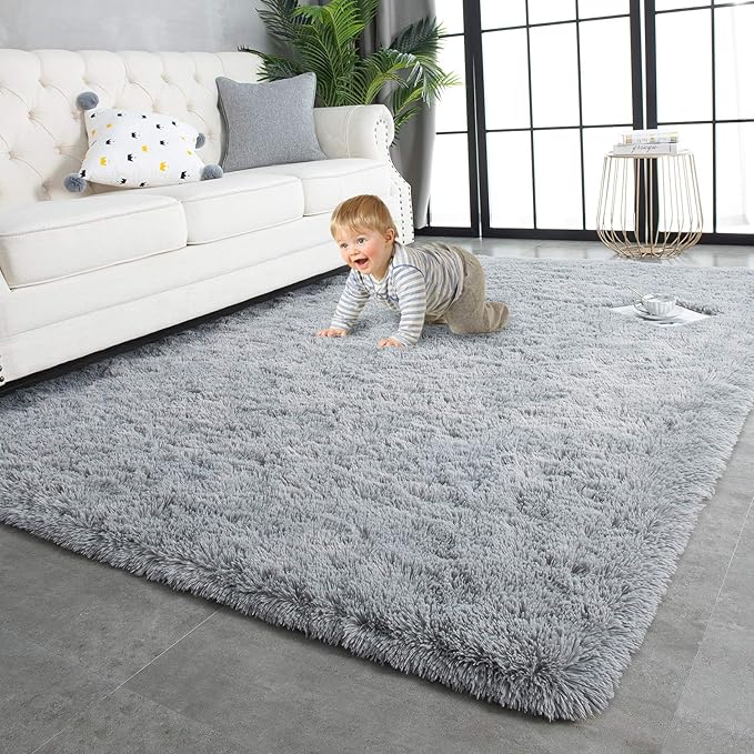 TWINNIS Super Soft Shaggy Rugs Fluffy Carpets, 4x5.9 Feet, Indoor Modern Plush Area Rugs for Living Room Bedroom Kids Room Nursery Home Decor, Upgrade Anti-Skid Rectangular Fuzzy Rug, Grey