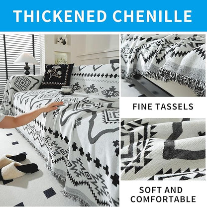 LUFEIJIASHI Boho Couch Covers for Sofa Non Slip Sofa Covers Washable Couch Covers for 3 Cushion Couch Sofa Pet Friendly Sectional Couch Cover Blanket Furniture Protector for Dogs (Black, 71"x150")