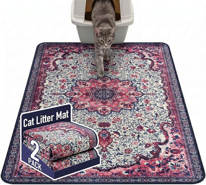 Hompet Cat Litter Mat 2 Pack, 48x72 Large Machine Washable Trapping Mats