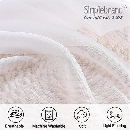 Simplebrand Sheer White Curtains 120 Inches Long, Extra Long Rod Pocket Solid Color Window Sheer Curtain Panels, Elegant Curtains & Drapes for Living Room, Bedroom 2 Panels (White, 2x42x120'')