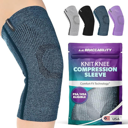 BraceAbility Knee Compression Sleeve - Knit Knee Pain Brace for Men or Women, Arthritis Relief, Meniscus Tear, Running, Workout, Sports, Swelling, Athletic Support for Joint Stability (Teal, M/L)