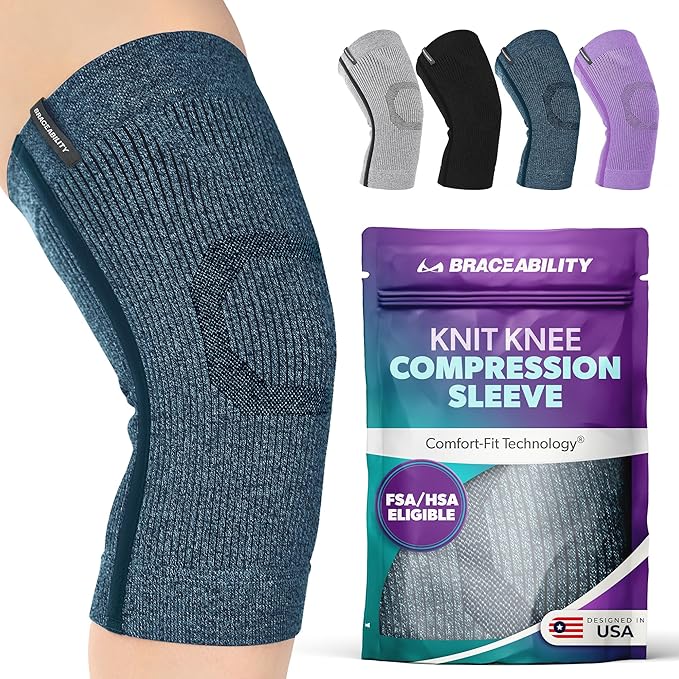 BraceAbility Knee Compression Sleeve - Knit Knee Pain Brace for Men or Women, Arthritis Relief, Meniscus Tear, Running, Workout, Sports, Swelling, Athletic Support for Joint Stability (Teal, XS/S)