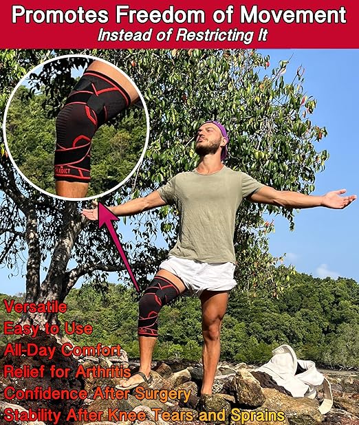 ATHLEDICT Knee Brace Compression Sleeve with Strap for Best Support & Pain Relief for Meniscus Tear, Arthritis, Running, Basketball, MCL, Jogging, Post Surgery Recovery for Men & Women, S