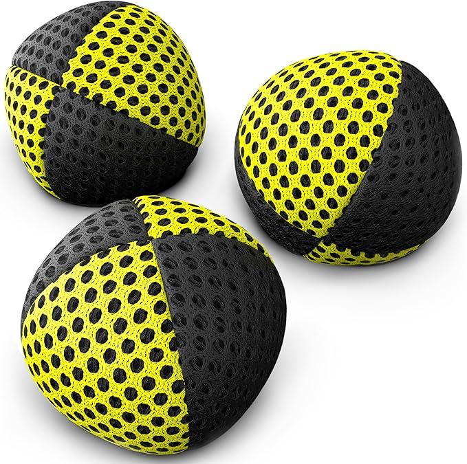speevers Juggling Balls for Beginners and Professionals Set of 3, 14 Colors Available, 2 Layers of Net and Carry Case, Xballs Juggling Balls (Black - Yellow, 3.9 oz)