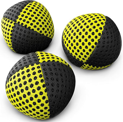 speevers Juggling Balls for Beginners and Professionals Set of 3, 14 Colors Available, 2 Layers of Net and Carry Case, Xballs Juggling Balls (Black - Yellow, 3.9 oz)